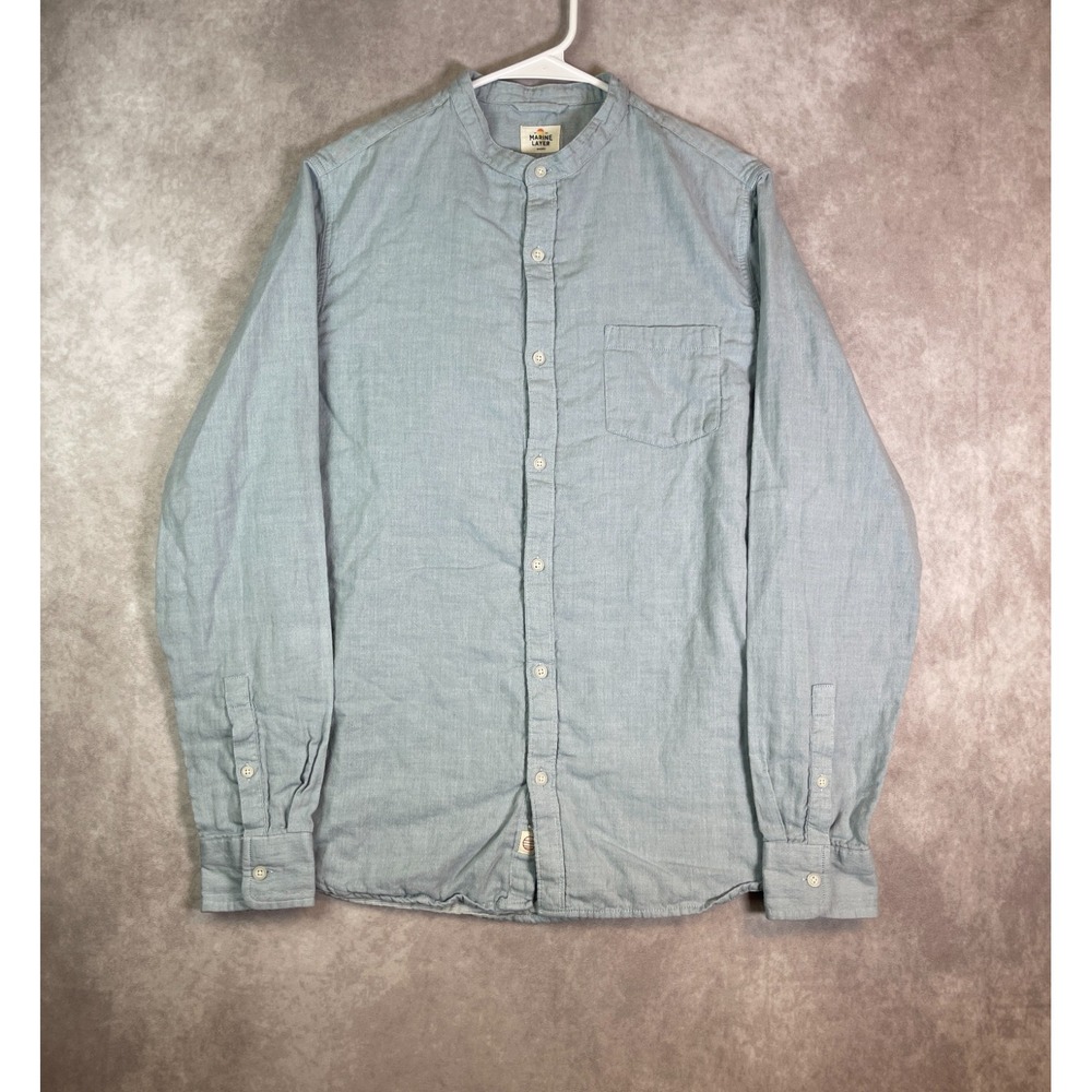 Marine Layer Henley Shirt Mens Large Blue Long Sleeve Tee Lightweight USA Made